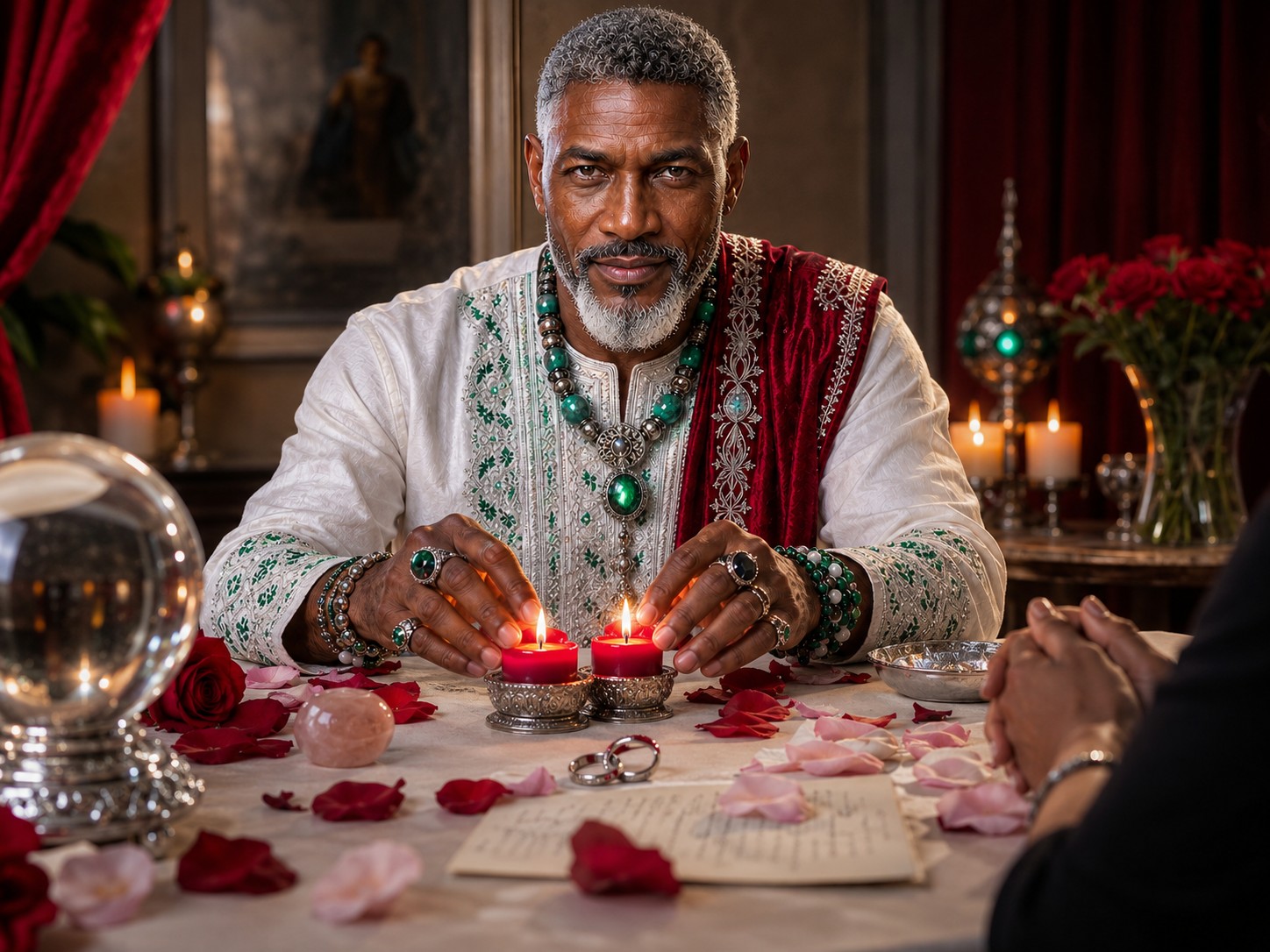 Candles and roses prepared for a love ritual